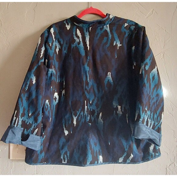 Women Blue & Black Abstract Print Jacket  Open Front, 3/4 Sleeve, Lightweight XL - Picture 9 of 11